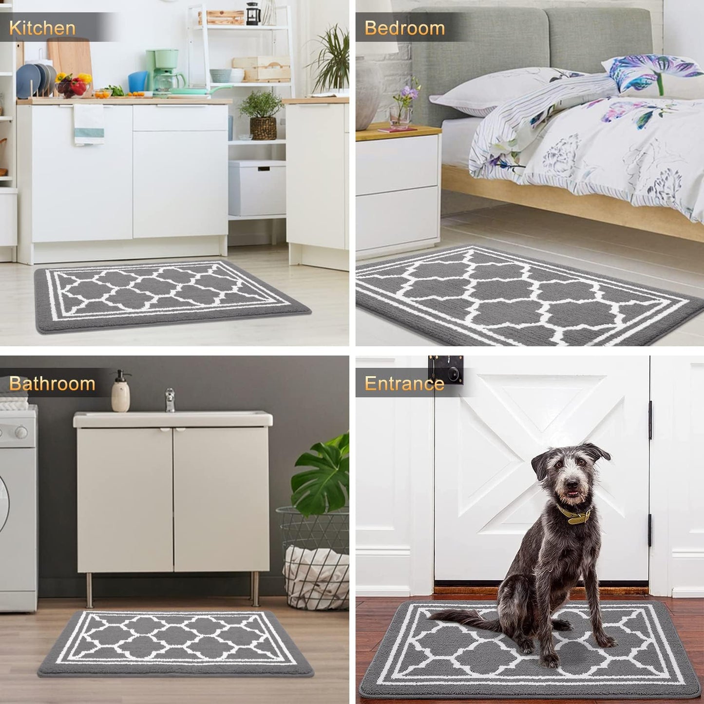 Homaxy Washable Door Mats Indoor, Dirt Trapper Mat Absorbent Non-Slip Low Profile Doormat for Entrance, Inside, Kitchen, Front Back Door, Pets and Dogs— 50 x 80 cm, Grey