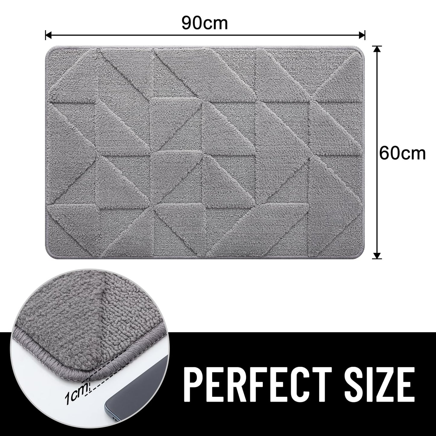 Homaxy Door Mats Indoor, 60 X 90 cm, Machine Washable Inside Door Mat, Dirt Trapper Soft Doormats, Super Absorbent Entrance Rug, Non-slip Floor Mat For Front Back Door, Pets and Dogs (Grey)
