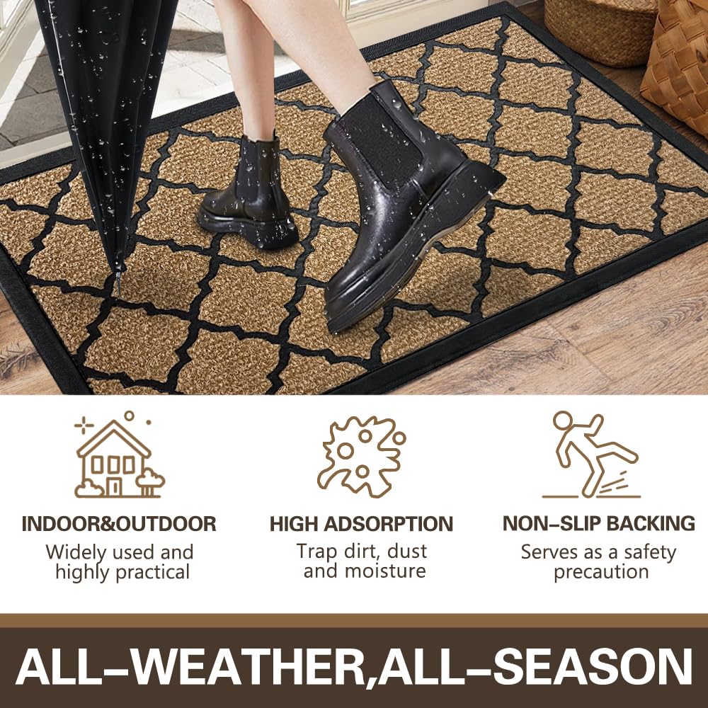 Qingbei Rina Outdoor Mats for Front Door,40x70cm Heavy Duty Front Door Mat Outside Non Slip Washable,Entrance Door Mats,Waterproof Rubber Back Door Mat