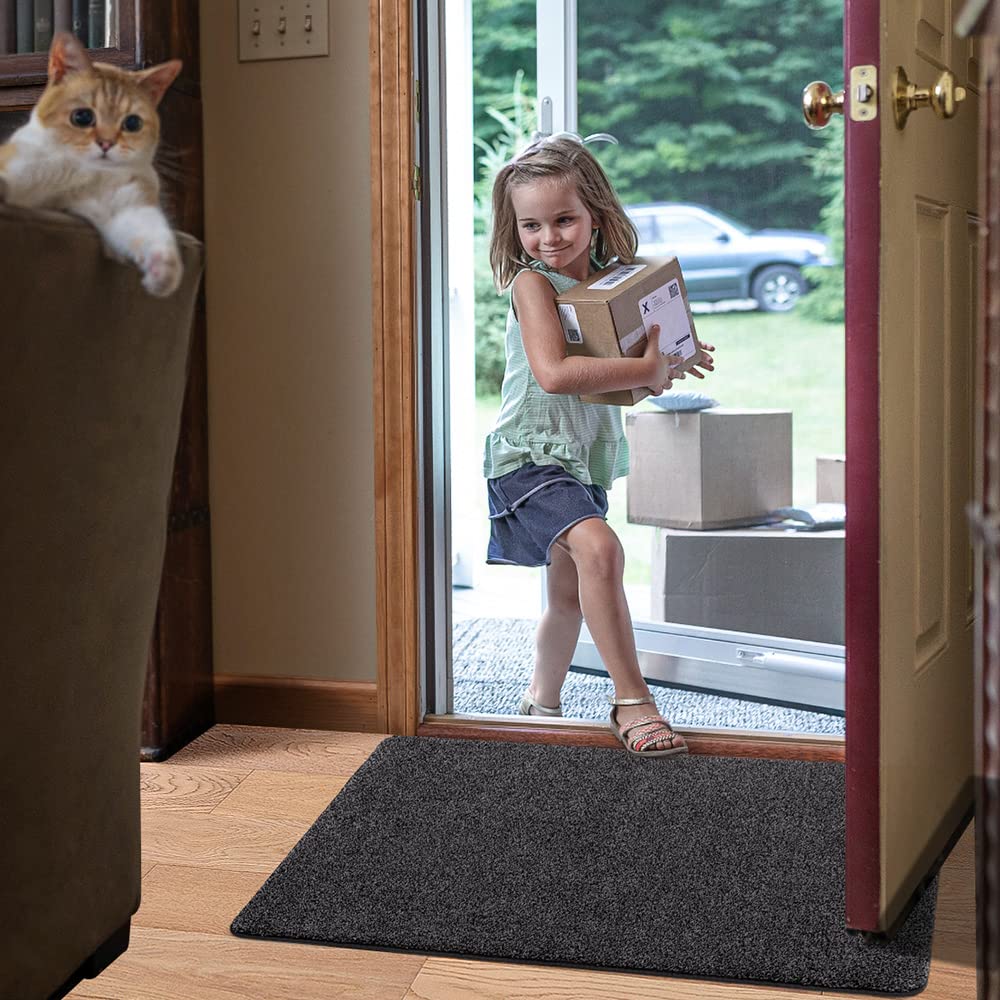 DEXI Dirt Trapper Door Mat Indoor, Non-slip Doormats Inside, Machine Washable, Super Absorbent Entrance Mats Soft Floor Carpet Rug, 50 x 80 cm, Black-Grey