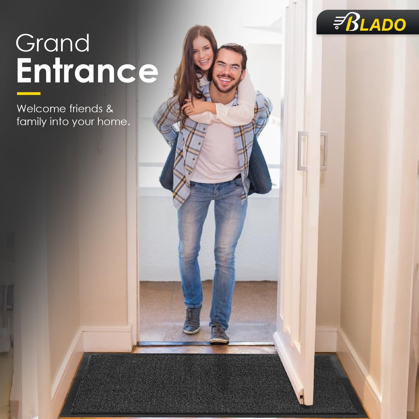 BLADO Door Mat Barrier Mat Non Slip Rubber Mats Washable Heavy Duty | Floor Mats Kitchen Rugs Dirt Trapper Doormat Entrance Rug Shoes Scraper Super Absorbent Carpet (40cm x 60cm, Anthracite)