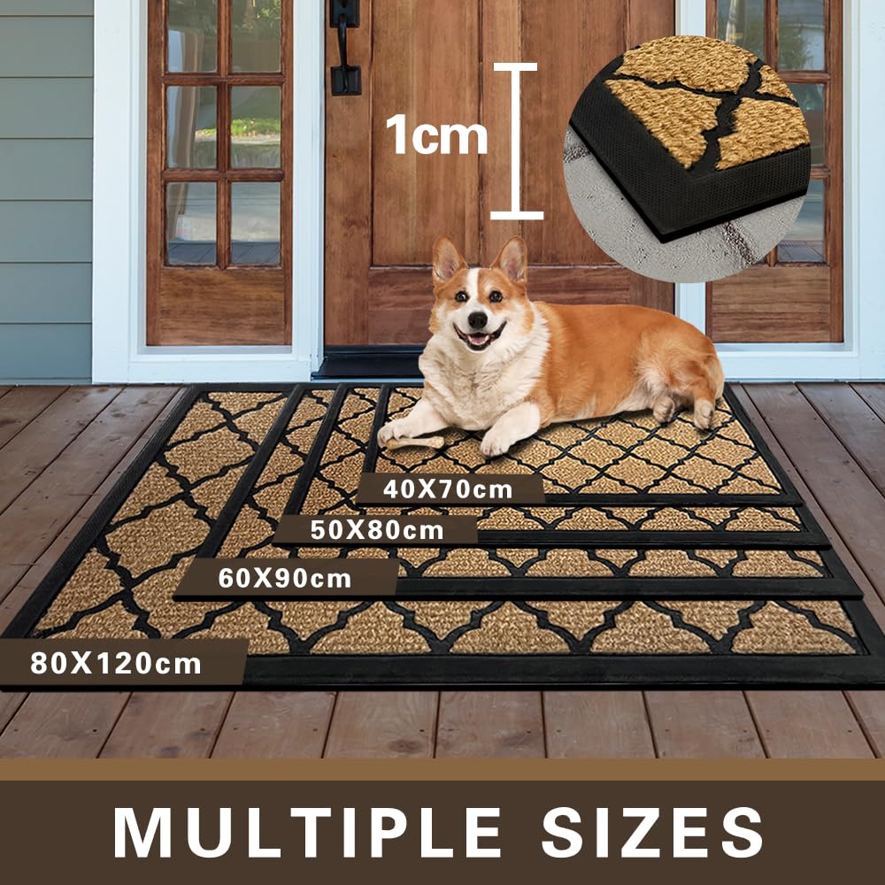 Qingbei Rina Outdoor Mats for Front Door,40x70cm Heavy Duty Front Door Mat Outside Non Slip Washable,Entrance Door Mats,Waterproof Rubber Back Door Mat