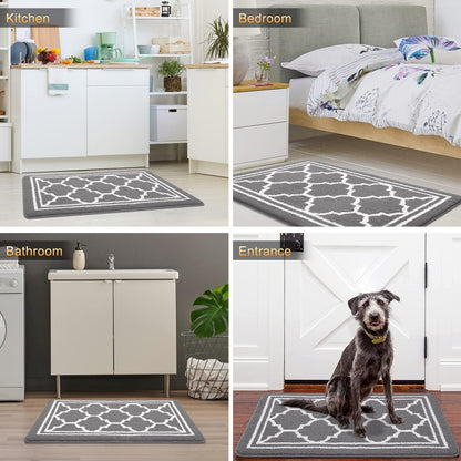 Homaxy Washable Door Mats Indoor, Dirt Trapper Mat Absorbent Non-Slip Low Profile Doormat for Entrance, Inside, Kitchen, Front Back Door, Pets and Dogs— 50 x 80 cm, Grey