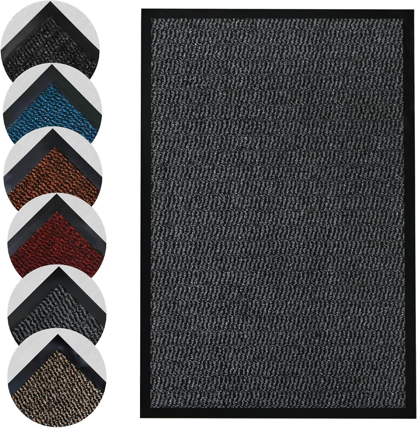 Homatz Door Mats Indoor & Outdoor Heavy Duty Floor Mat - Non Slip Rubber Back - Dirt Trapper Door Mat - Super Absorbent Front Door Mat, Washable Doormats Rug, Barrier Mat (Grey,40x60cm)