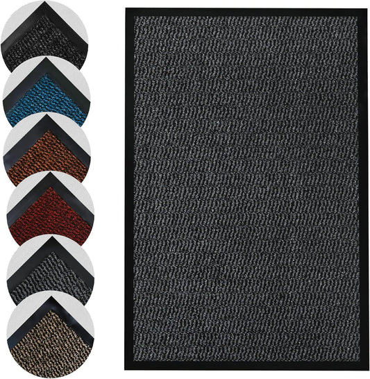 Homatz Door Mats Indoor & Outdoor Heavy Duty Floor Mat - Non Slip Rubber Back - Dirt Trapper Door Mat - Super Absorbent Front Door Mat, Washable Doormats Rug, Barrier Mat (Grey,40x60cm)