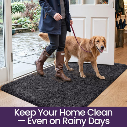 DEXI Dirt Trapper Door Mat Indoor, Non-slip Doormats Inside, Machine Washable, Super Absorbent Entrance Mats Soft Floor Carpet Rug, 50 x 80 cm, Black-Grey