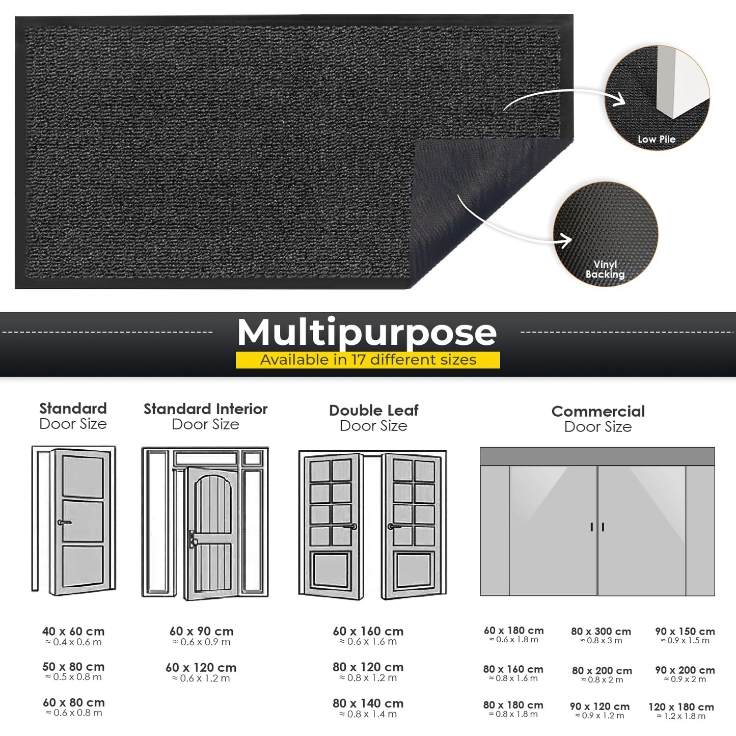 BLADO Door Mat Barrier Mat Non Slip Rubber Mats Washable Heavy Duty | Floor Mats Kitchen Rugs Dirt Trapper Doormat Entrance Rug Shoes Scraper Super Absorbent Carpet (40cm x 60cm, Anthracite)