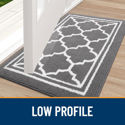 Homaxy Washable Door Mats Indoor, Dirt Trapper Mat Absorbent Non-Slip Low Profile Doormat for Entrance, Inside, Kitchen, Front Back Door, Pets and Dogs— 50 x 80 cm, Grey