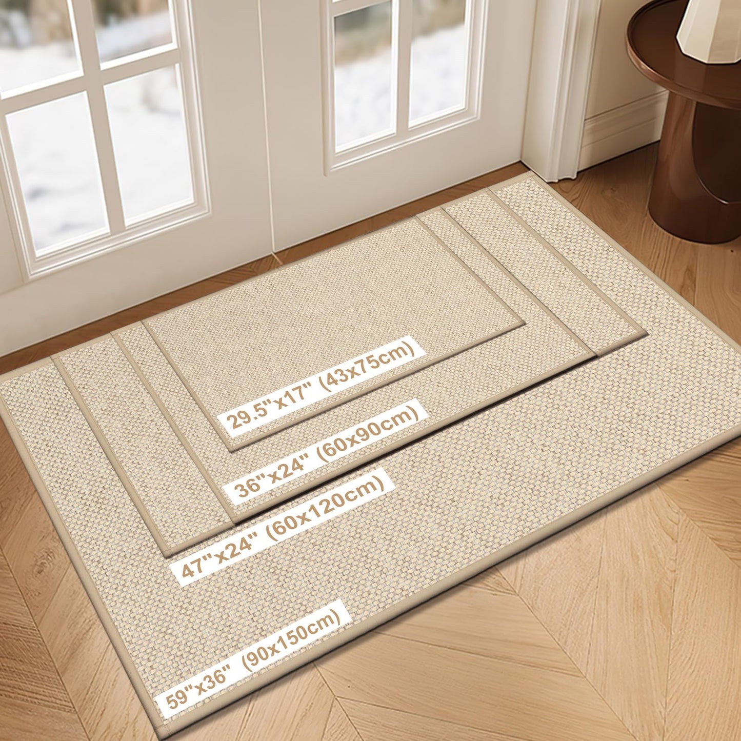 LEKEEPGO Door Mat 43 x 75 cm, Non Slip Door Mat Indoor Entrance, Rubber Backing Indoor Door mats Washable Absorbent Low-Profile Doormat Front Entryway Entry Resist Dirt Inside Door Mats, Khaki