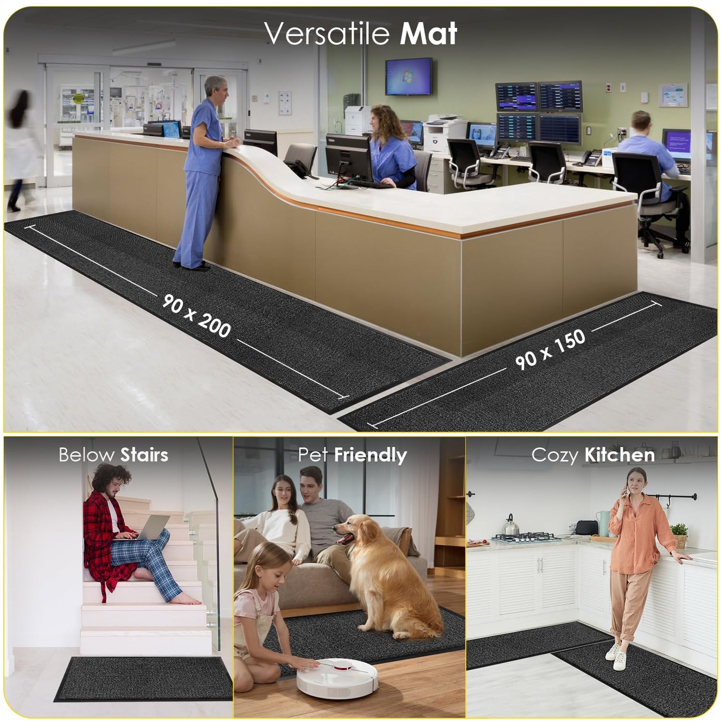 BLADO Door Mat Barrier Mat Non Slip Rubber Mats Washable Heavy Duty | Floor Mats Kitchen Rugs Dirt Trapper Doormat Entrance Rug Shoes Scraper Super Absorbent Carpet (40cm x 60cm, Anthracite)