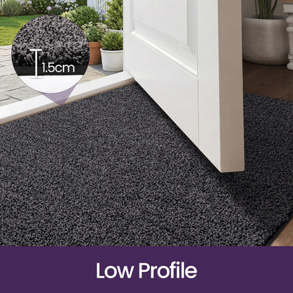 DEXI Dirt Trapper Door Mat Indoor, Non-slip Doormats Inside, Machine Washable, Super Absorbent Entrance Mats Soft Floor Carpet Rug, 50 x 80 cm, Black-Grey