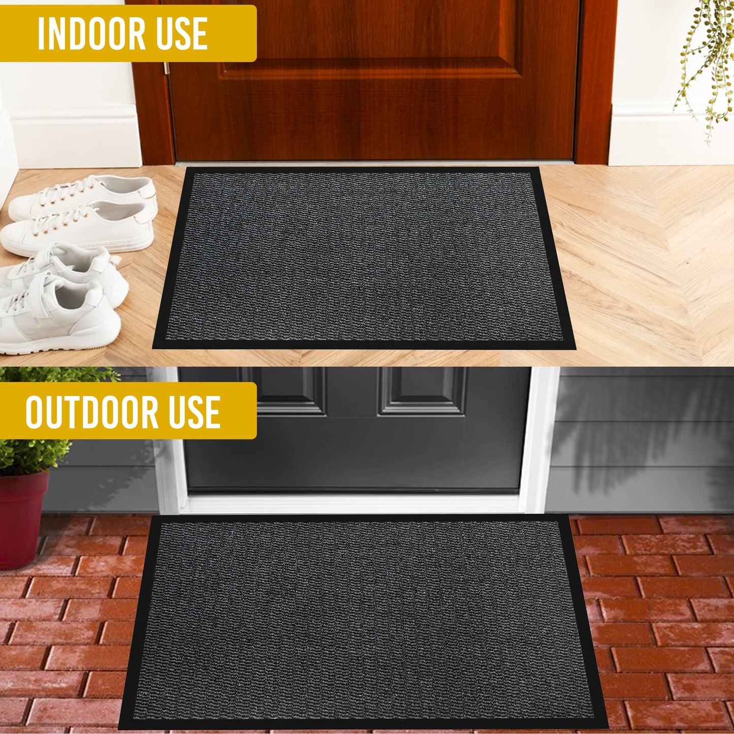 Homatz Door Mats Indoor & Outdoor Heavy Duty Floor Mat - Non Slip Rubber Back - Dirt Trapper Door Mat - Super Absorbent Front Door Mat, Washable Doormats Rug, Barrier Mat (Grey,40x60cm)